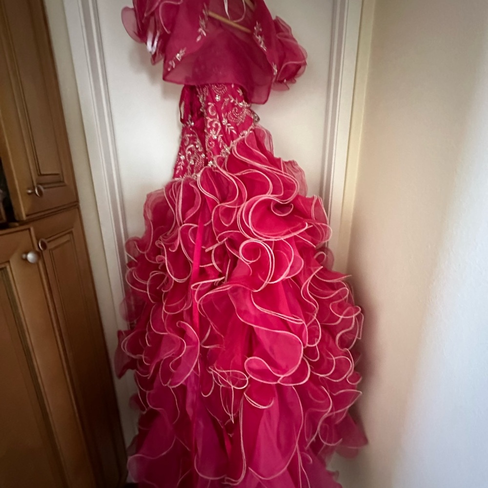 Cherry Pink Gown. New condition size 10 Girls  liner matching shall.